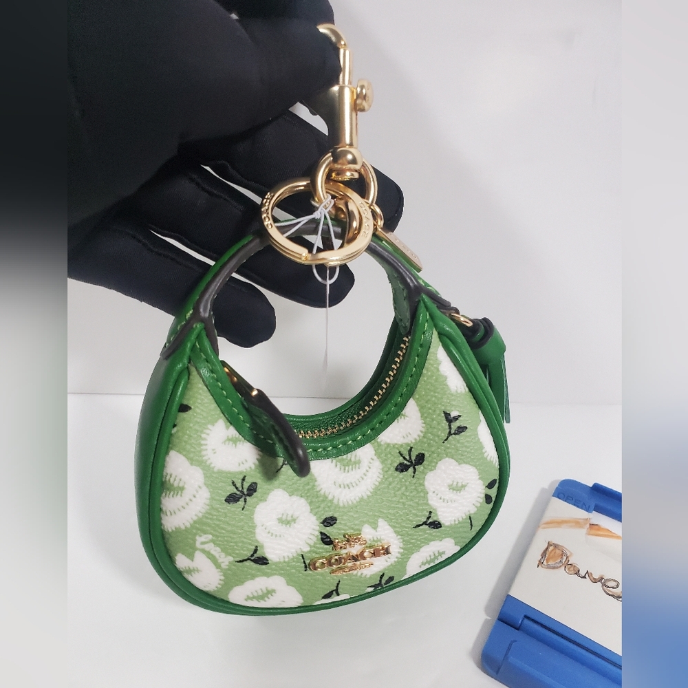 Coach Mini Carmen Bag Charm New floral print Kelly Green NWT - Picture 7 of 7